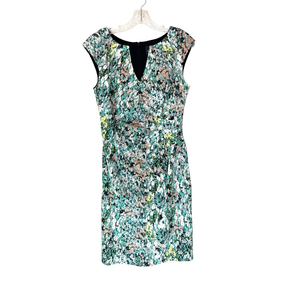 Adrianna Papell‎ Dress Floral Splatter Print Easter Spring Ruched Sheath Size 8